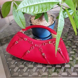 Vintage Christian Dior Bondage Collection Red Patent Leather Clutch
